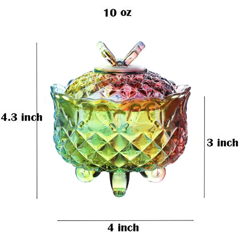 SOCOSY Royal Embossed Crystal Candy Box with Lid Footed Jewelry Box Candy Jar Cookie Jar Wedding Candy Buffet Jars Kitchen Storage Jar 10oz (Rainbow) - Image 2